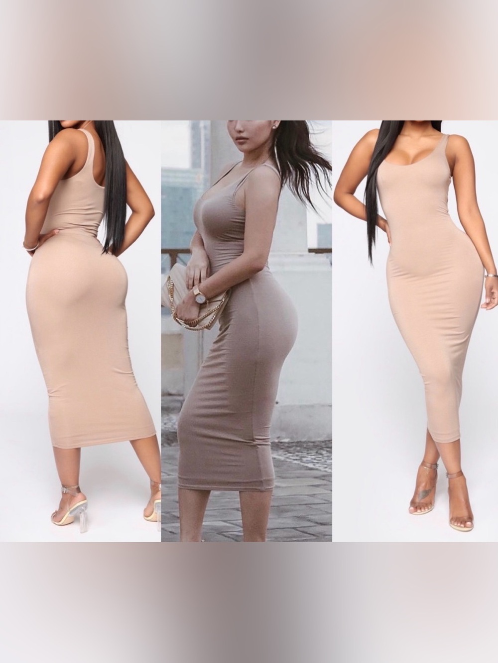 Fashion Nova Sleeveless Bodycon Midi Dress in Nude